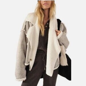 FREE PEOPLE Josephine Fleece Lined Jacket Gray Combo Size Large